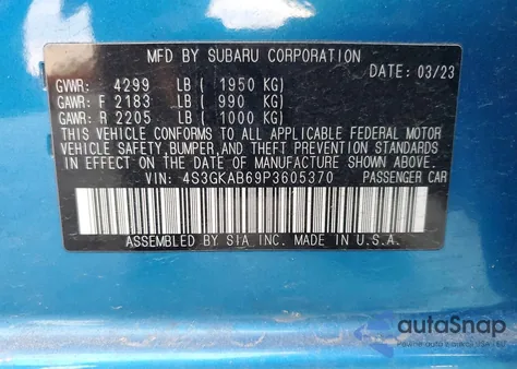 2023 Subaru Impreza z USA, uszkodzony, nr VIN 4S3GKAB69P3605370